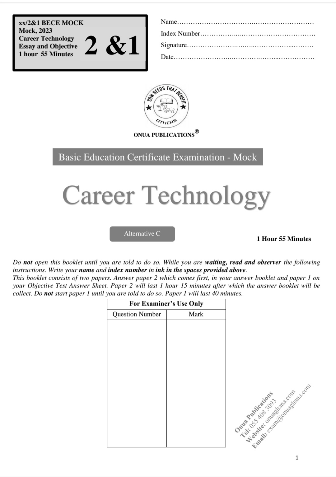 BECE Mock 2024 / 2025 Career Technology 